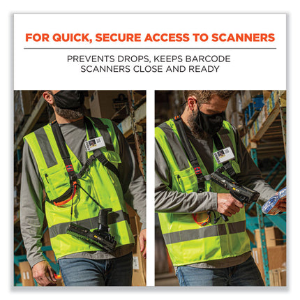 Squids 3138 Padded Barcode Scanner Lanyard Harness, 33" Arm Strap s,18.5" Lanyard ,Black/Orange/Gray