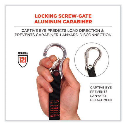 Squids 3105 Tool Lanyard with Aluminum Carabiner + Cinch-Loop, 15 lb Max Working Capacity, 32" to 48" Long, Black