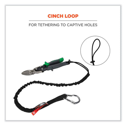 Squids 3100 Lanyard with Aluminum Carabiner + Cinch-Loop, 10 lb Max Working Capacity, 42" to 54" Long, Black