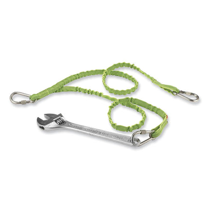 Squids 3311 Twin-Leg Tool Lanyard with Three Carabiners, 15lb Max Working Capacity, 35" to 42" Long, Lime