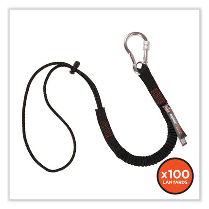 Squids 3105 Tool Lanyard with Aluminum Carabiner + Cinch-Loop, 15 lb Max Working Capacity, 32" to 48", Black, 100/Pack