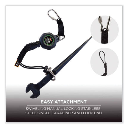 Squids 3001 Retractable Tool Lanyard with Choking-Loop Tool Tether + Carabiner Anchor, 2 lb Max Working Capacity, 48" Long