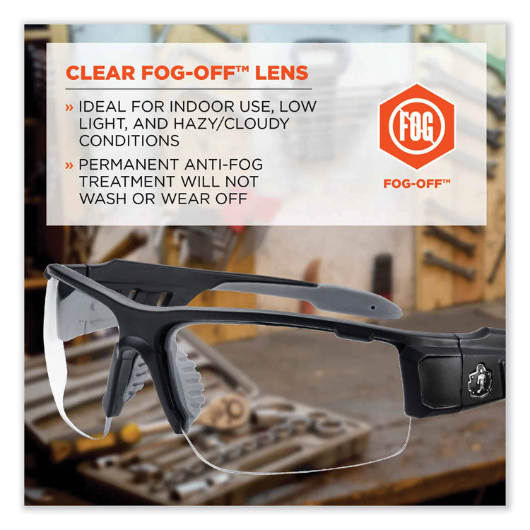 Skullerz Dagr Safety Glasses, Matte Black Nylon Impact Frame, Anti-Fog Clear Polycarbonate Lens