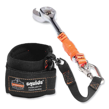 Squids 3114 Pull-On Wrist Lanyard with Stainless Steel Carabiner, 3lb Max Working Capacity, 7.5" Long, Black