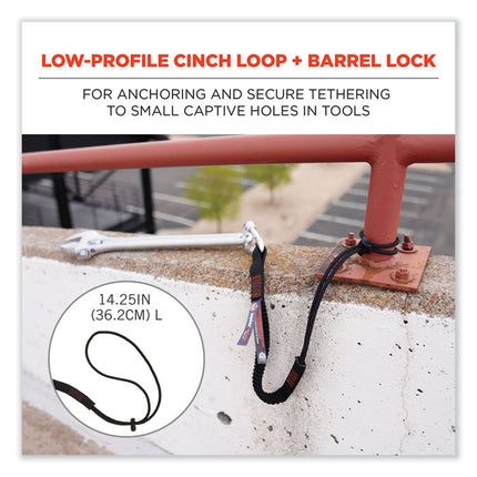 Squids 3105 Tool Lanyard with Aluminum Carabiner + Cinch-Loop, 15 lb Max Working Capacity, 32" to 48" Long, Black, 10/Pack