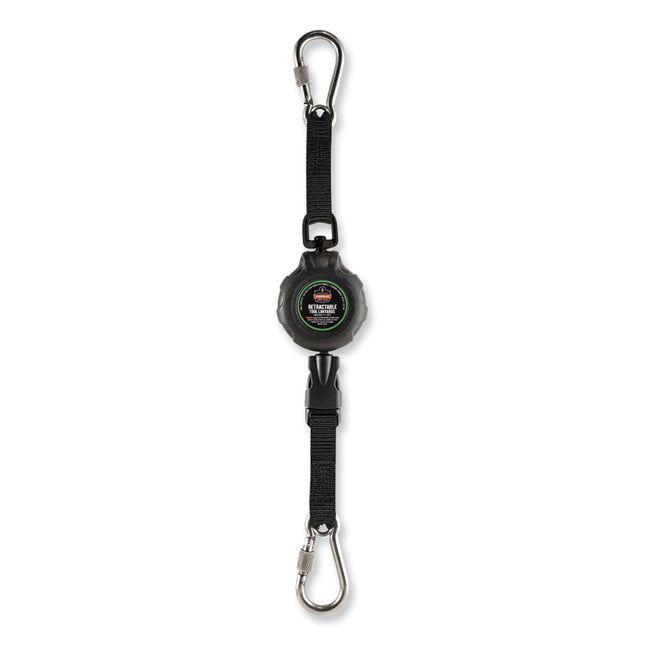 Squids 3000 Retractable Tool Lanyard with Carabiner Anchor, 1 lb Working Capacity, 48" Long, Black