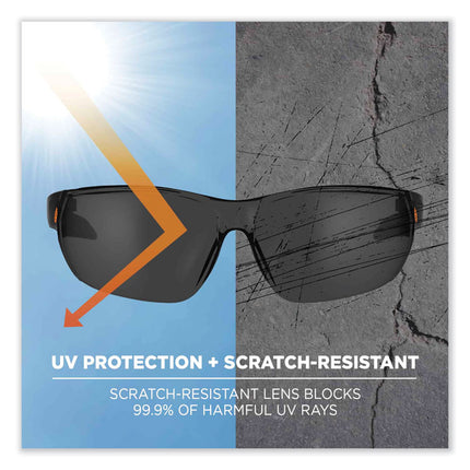 Skullerz Vali Frameless Safety Glasses, Black Nylon Impact Frame, Anti-Fog Smoke, Polycarbonate Lens