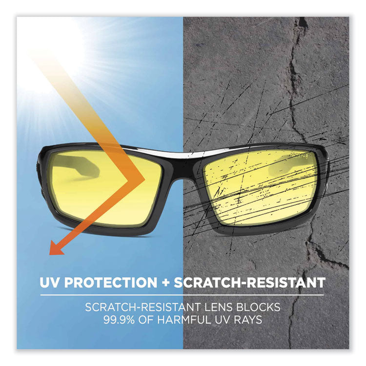 Skullerz Odin Safety Glasses, Black Nylon Impact Frame, Yellow Polycarbonate Lens