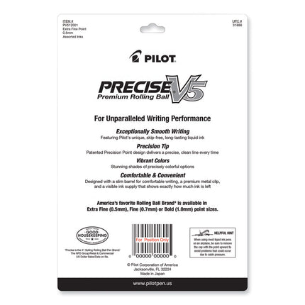 Precise V5 Rollerball Pen, Stick, Fine 0.5 mm, Assorted Ink and Barrel Colors, Dozen