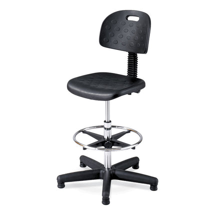 Soft Tough Deluxe Workbench Chair, Supports Up to 250 lb, 22" to 32" Seat Height, Black Seat, Black/Silver Base