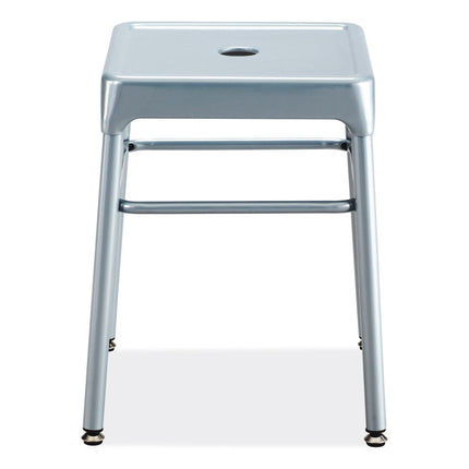 Steel GuestBistro Stool, Backless, Supports Up to 250 lb, 18" Seat Height, Silver Seat, Silver Base
