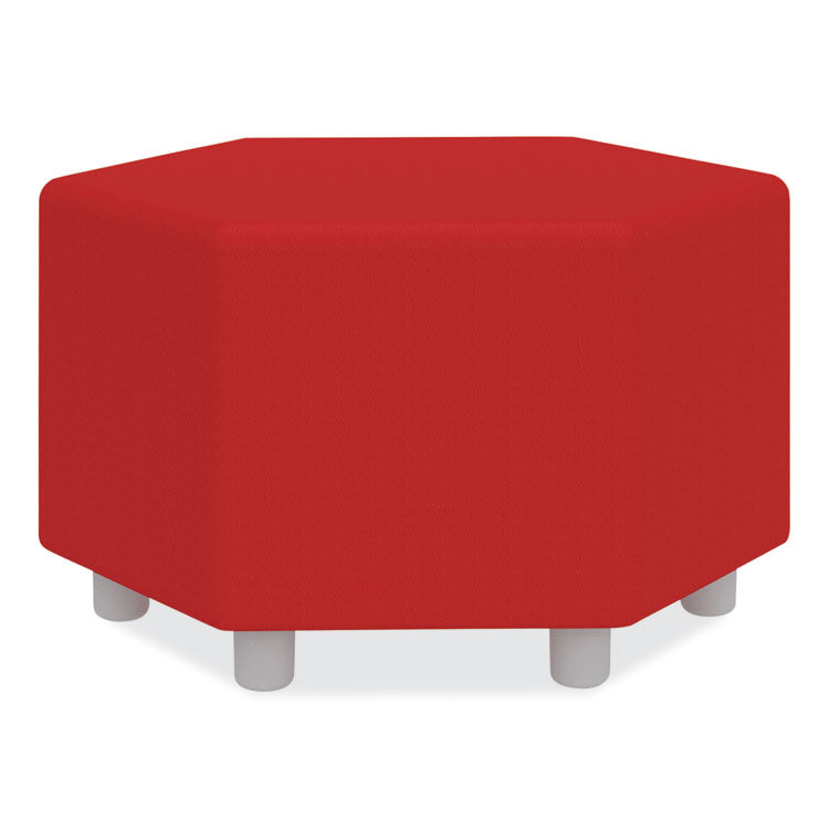 Learn 30" Hexagon Vinyl Ottoman, 30" x 30" x 18", Red