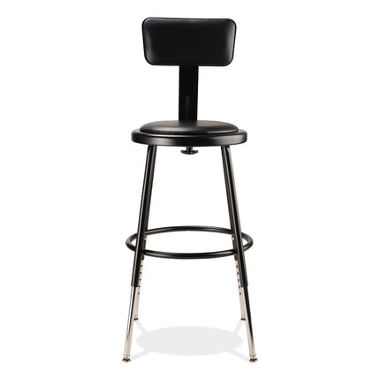 6400 Series Height Adjustable Heavy Duty Vinyl Steel Stool with Backrest, Supports 300 lb, 19" to 27" Seat Height, Black