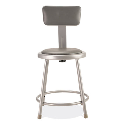 6400 Series Heavy Duty Vinyl Padded Stool with Backrest, Supports 300 lb, 18" Seat Height, Gray Seat, Gray Back, Gray Base