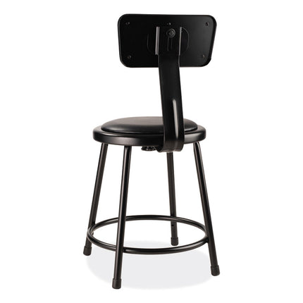 6400 Series Heavy Duty Vinyl Padded Stool with Backrest, Supports 300 lb, 18" Seat Height, Black Seat, Black Back, Black Base