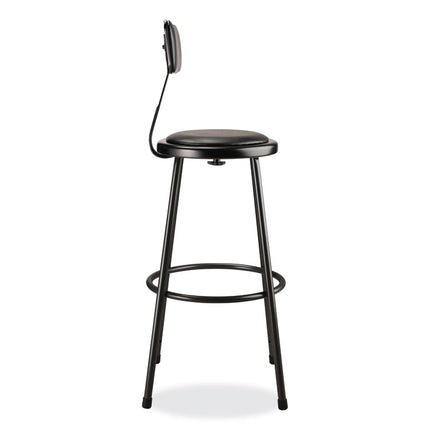 6400 Series Heavy Duty Vinyl Padded Stool with Backrest, Supports 300 lb, 30" Seat Height, Black Seat/Back/Base