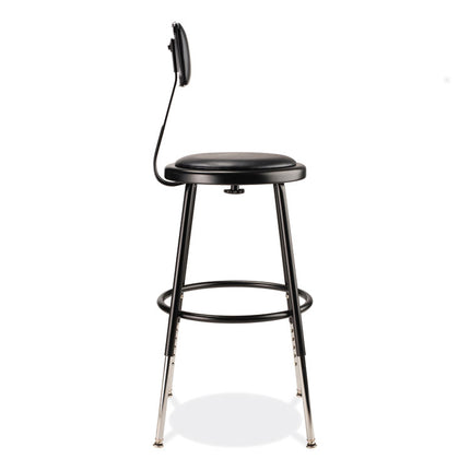 6400 Series Height Adjustable Heavy Duty Vinyl Steel Stool with Backrest, Supports 300 lb, 19" to 27" Seat Height, Black