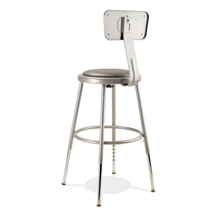 6400 Series Height Adjustable Heavy Duty Padded Stool with Backrest, Supports Up to 300 lb, 19" to 27" Seat Height, Gray