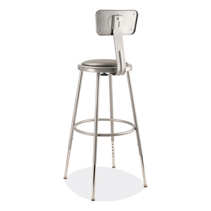 6400 Series Height Adjustable Heavy Duty Padded Stool with Backrest, Supports Up to 300 lb, 25" to 33" Seat Height, Gray