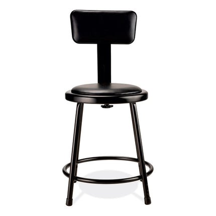 6400 Series Heavy Duty Vinyl Padded Stool with Backrest, Supports 300 lb, 18" Seat Height, Black Seat, Black Back, Black Base