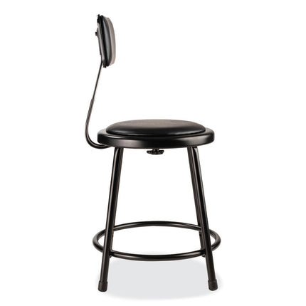 6400 Series Heavy Duty Vinyl Padded Stool with Backrest, Supports 300 lb, 18" Seat Height, Black Seat, Black Back, Black Base