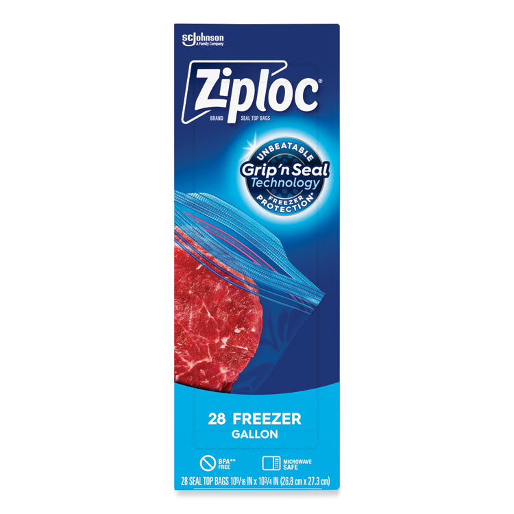 Zipper Freezer Bags, 1 gal, 9.6" x 12.1", Clear, 28/Box