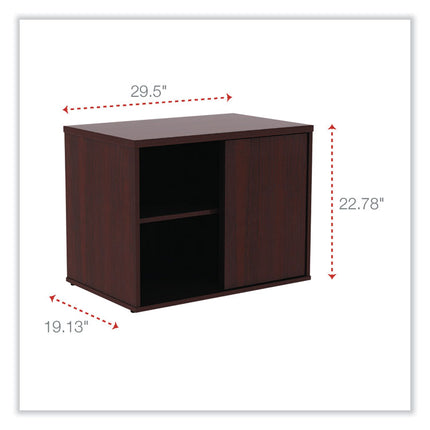 Alera Open Office Desk Series Low Storage Cabinet Credenza, Woodgrain Laminate, 29.5w x 19.13d x 22.78h, Mahogany