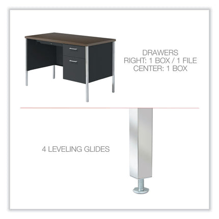 Single Pedestal Steel Desk, 45.25" x 24" x 29.5", Mocha/Black, Chrome Legs
