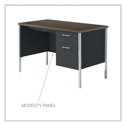 Single Pedestal Steel Desk, 45.25" x 24" x 29.5", Mocha/Black, Chrome Legs