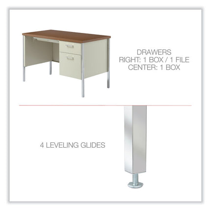 Single Pedestal Steel Desk, 45.25" x 24" x 29.5", Cherry/Putty, Chrome-Plated Legs