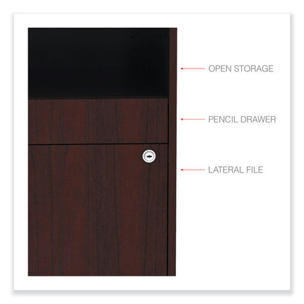 Alera Open Office Desk Series Low File Cabinet Credenza, 2-Drawer: Pencil/file,legal/letter,1 Shelf,mahogany,29.5x19.13x22.88