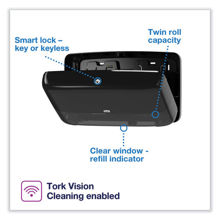 Elevation Bath Tissue Mini-Jumbo Roll Twin Dispenser, 17 x 5.69 x 10.13, Black