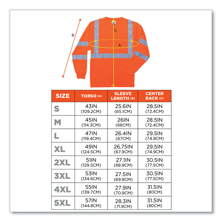 GloWear 8391 Class 3 Hi-Vis Long Sleeve Shirt, Polyester, Orange, Small