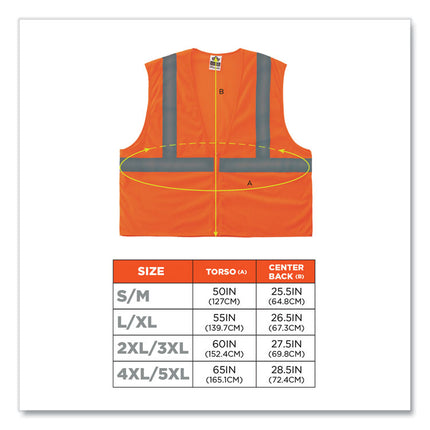 GloWear 8205Z Class 2 Super Economy Mesh Vest, Polyester, Orange, 4X-Large/5X-Large