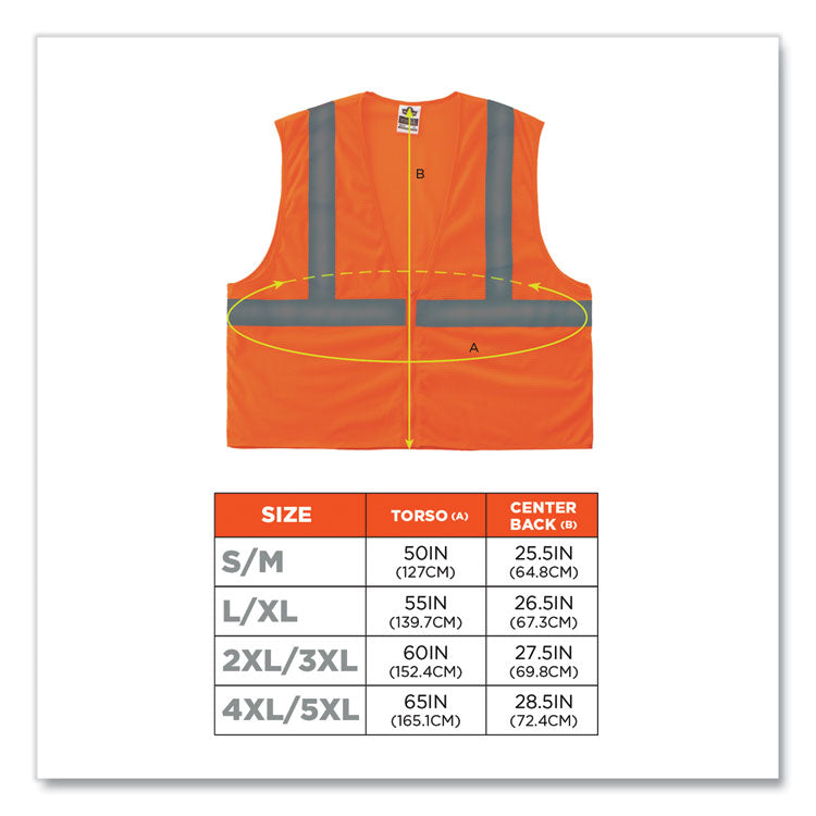 GloWear 8205Z Class 2 Super Economy Mesh Vest, Polyester, Orange, 4X-Large/5X-Large