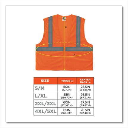 GloWear 8205Z Class 2 Super Economy Mesh Vest, Polyester, Orange, Small/Medium
