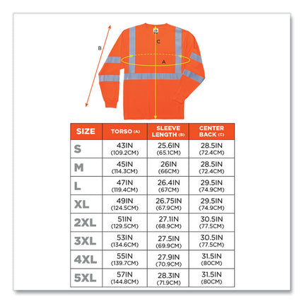 GloWear 8391 Class 3 Hi-Vis Long Sleeve Shirt, Polyester, Orange, Large