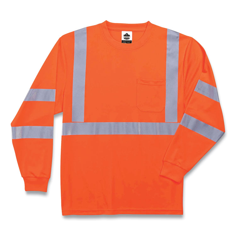 GloWear 8391 Class 3 Hi-Vis Long Sleeve Shirt, Polyester, Orange, Medium