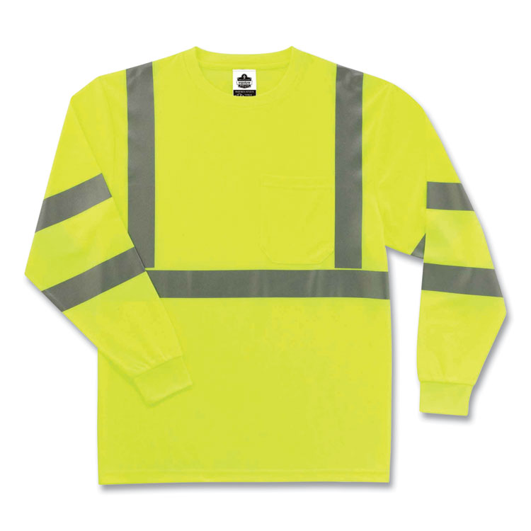 GloWear 8391 Class 3 Hi-Vis Long Sleeve Shirt, Polyester, Lime, 3X-Large