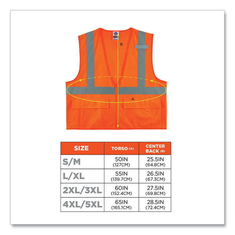 GloWear 8225Z Class 2 Standard Solid Vest, Polyester, Orange, Large/-Large
