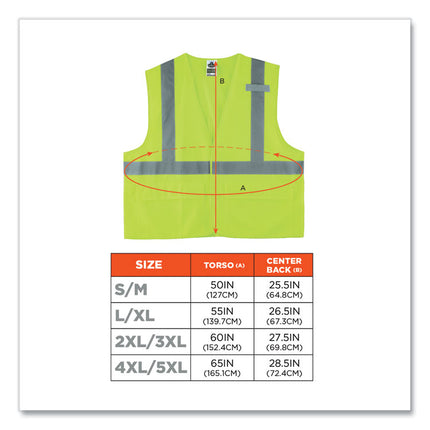 GloWear 8225HL Class 2 Standard Solid Hook and Loop Vest, Polyester, Lime, Large/X-Large