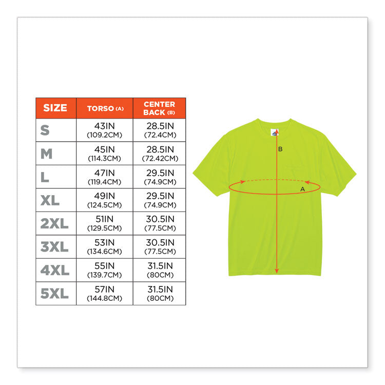 GloWear 8089 Non-Certified Hi-Vis T-Shirt, Polyester, 4X-Large, Lime