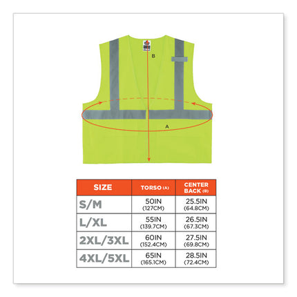GloWear 8225Z Class 2 Standard Solid Vest, Polyester, Lime, Small/Medium