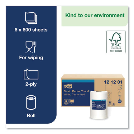 Advanced Centerfeed Hand Towel, 2-Ply, 9 X 11.8, White, 600/roll, 6/carton