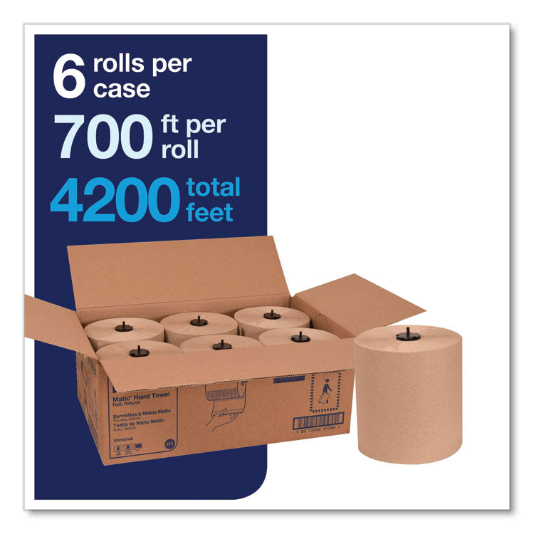 Matic Hardwound Roll Towel, 1-Ply, 7.7" x 700 ft, Natural, 857/Roll, 6 Rolls/Carton