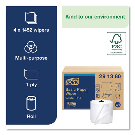 Paper Wiper Roll Towel, 1-Ply, 7.68" x 1,150 ft, White, 4 Rolls/Carton