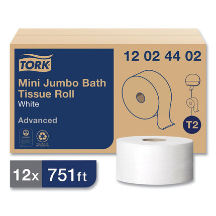 Advanced Mini-Jumbo Roll Bath Tissue, Septic Safe, 2-Ply, White, 3.48" X 751 Ft, 12 Rolls/carton