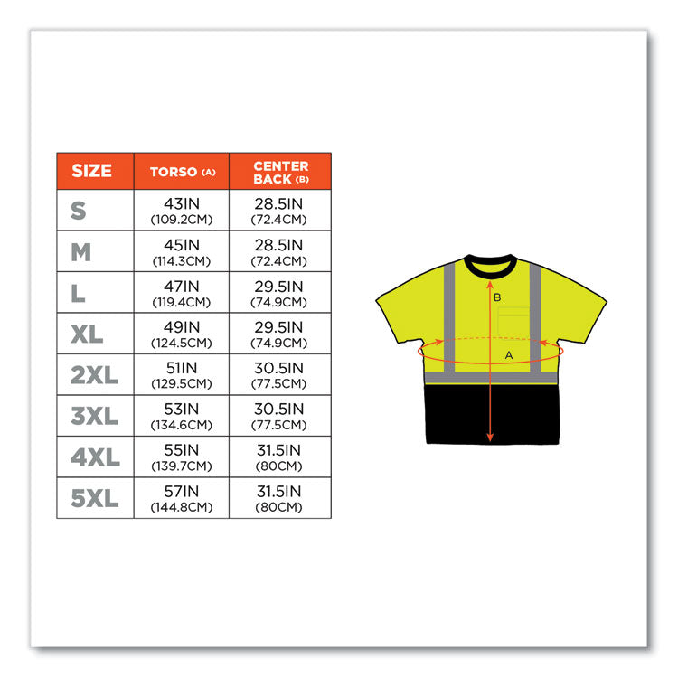 GloWear 8289BK Class 2 Hi-Vis T-Shirt with Black Bottom, 5X-Large, Lime