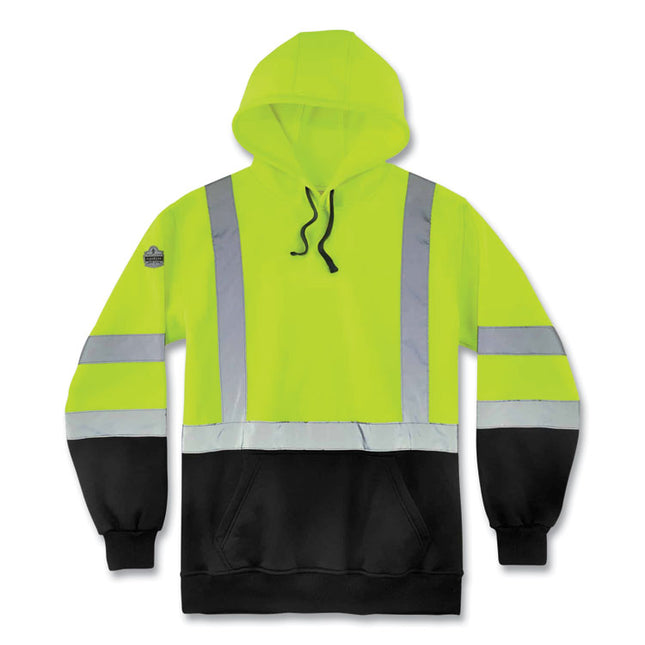 GloWear 8373 Hi-Vis Class 3 Hooded Sweatshirt with Black Bottom, Polar Fleece, Lime, 3X-Large
