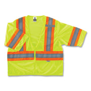 GloWear 8330Z Class 3 Two-Tone Zipper Vest, Polyester, Largel/X-Large, Lime